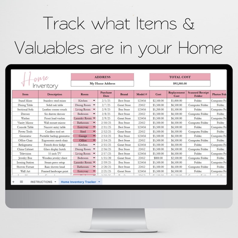 Home Inventory Template, Home Inventory Checklist, Home Inventory Spreadsheet Home Inventory tracker Personal Property Valuables Spreadsheet image 2