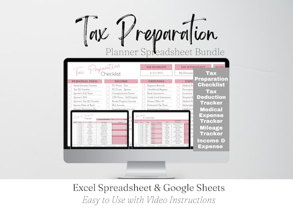 Tax Planner Template Bundle Google Sheets, Tax Planning Spreadsheet Tax Return, Tax Prep Checklist, Preparation Spreadsheet Excel Accounting