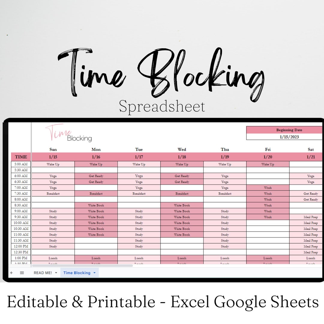 Time Blocking Template Google Sheet, Time Blocking Planner Excel ...