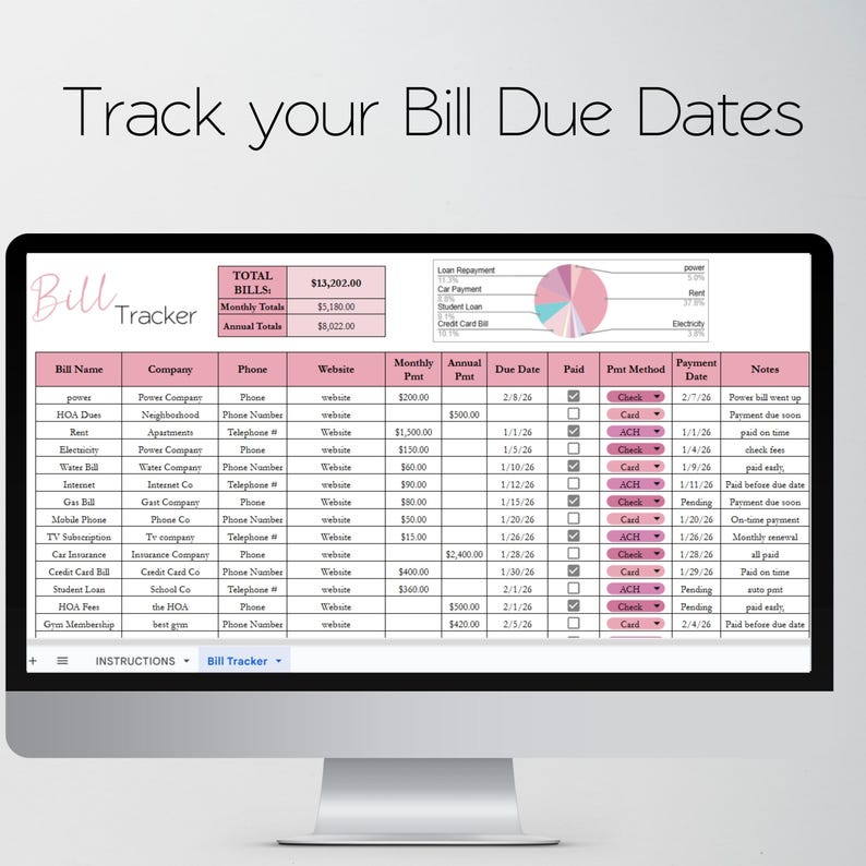 Bill Tracker Excel Spreadsheet, Monthly Bill Tracker Google Sheets, Cute Bill Payment Tracker, Personal Finance Bill Organizer Monthly Bills image 2