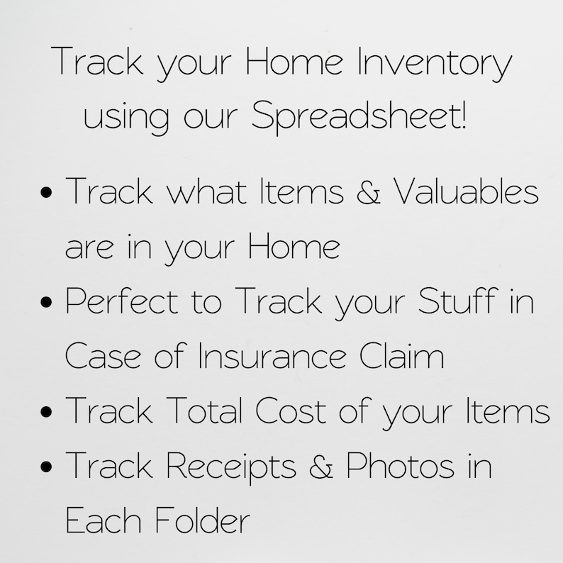 Home Inventory Template, Home Inventory Checklist, Home Inventory Spreadsheet Home Inventory tracker Personal Property Valuables Spreadsheet image 3