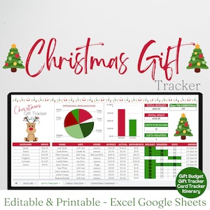 Tracciatore dei regali di Natale, pianificatore di Natale, lista dei regali di Natale, budget di Natale, modello di foglio di calcolo di Natale, fogli di calcolo Google per i regali di Natale