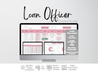 Loan Officer Template Spreadsheet Bundle, Loan Checklist Template Google Sheets, Mortgage Broker Mortgage Pipeline Tracker Excel CRM Planner