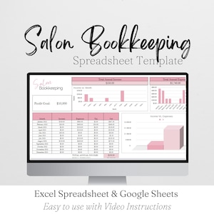 Salon Bookkeeping Template, Hair Salon Income and Expenses Tracker Log, Beauty Salon, Nail Salon Hair Salon Excel Spreadsheet Google Sheets