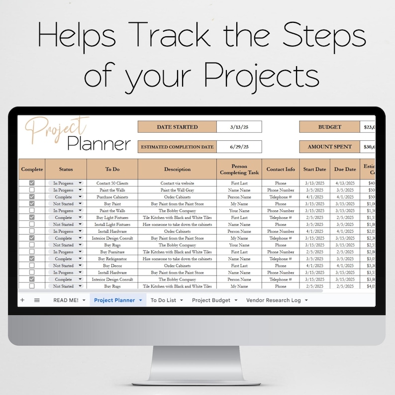 Planificador de gestión de proyectos / Seguimiento de proyectos en Google Sheets y Excel / Gestor de tareas, planificador de presupuestos, plantilla de planificación empresarial imagen 4