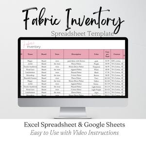 Fabric Inventory Tracker Excel Spreadsheet, Sewing Organizer, Fabric Stash, Sewing Planner, Sewing Planner, Fashion Template Google Sheets