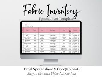 Fabric Inventory Tracker Excel Spreadsheet, Sewing Organizer, Fabric Stash, Sewing Planner, Sewing Planner, Fashion Template Google Sheets