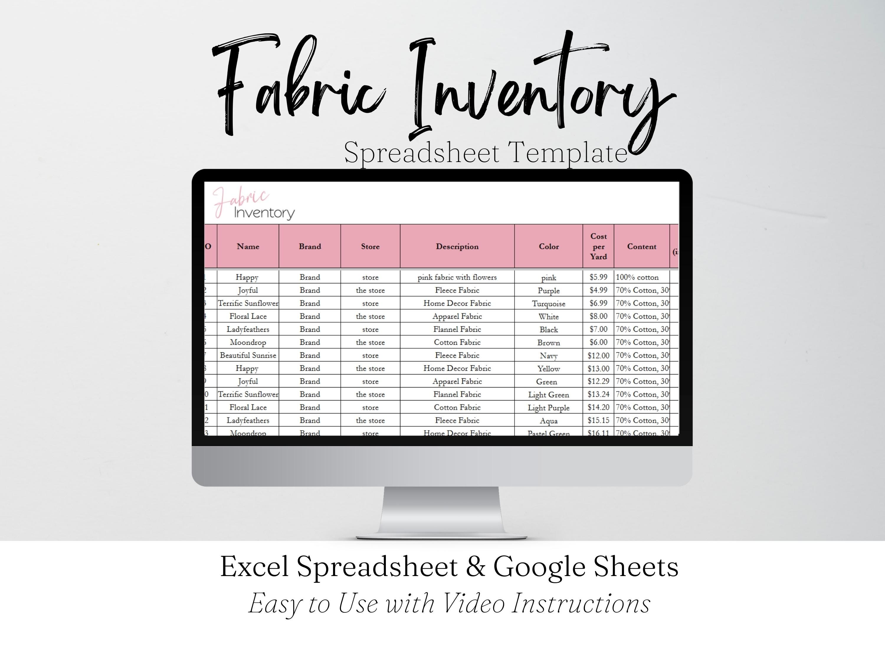 Fabric Inventory Tracker Excel Spreadsheet, Sewing Organizer, Fabric ...