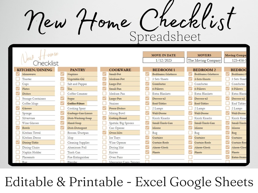 New Home Essentials Checklist, First New Home Checklist, Room by Room