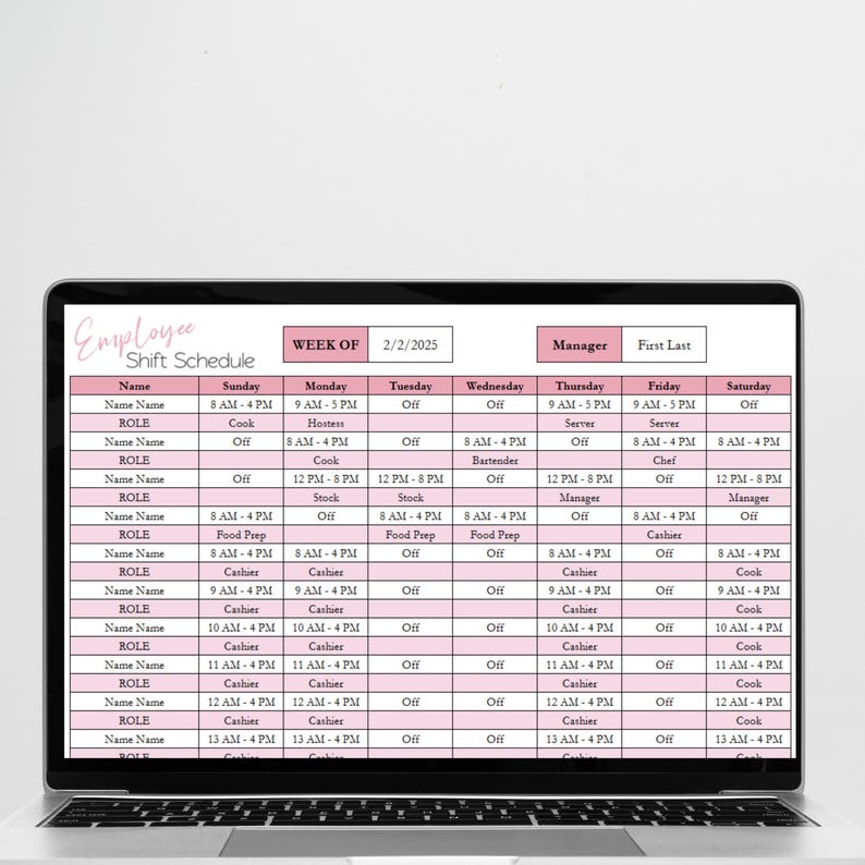 Mitarbeiter Stundenplan Template Google Sheets, Wochenplaner, Schichtplan, Arbeitsplaner Planer Personaleinsatzplaner Scheduling Template Excel Bild 10