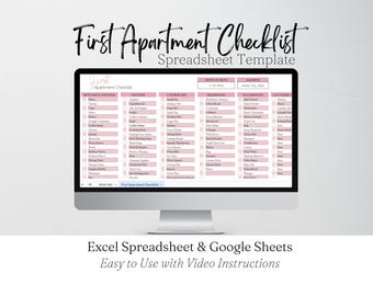 First Apartment Checklist Template Excel Spreadsheet, Our First Apartment Planner Google Sheets, Furniture Inventory, College Apartment List