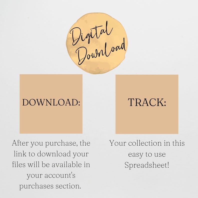 May include: Digital download graphic with text. A gold-colored circle with the words "Digital Download" in script is at the top. Two tan rectangles below read "DOWNLOAD:" and "TRACK:" with descriptive text.
