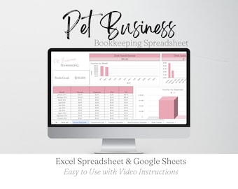 Sjabloon voor zakelijke boekhouding huisdier Google Spreadsheets, sjablonen zakelijke boekhouding hondenverzorging, hondentraining, inkomsten en uitgaven huisdierverzorging