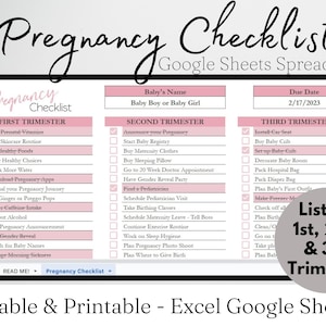 Pregnancy Checklist by Trimester Google Sheets, Pregnancy Planner, First Second Third Trimester Pregnant List, New Mom to Be Tracker Baby