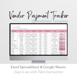 Vendor Payment Tracker Template Google Sheets, Wedding Vendor Payment Tracking Sheet Excel Spreadsheet, Vendor Payment Log Event Planning