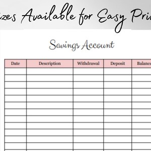 Savings Account Template Printable, Savings Account Printable, Savings Account Planner, Savings ...