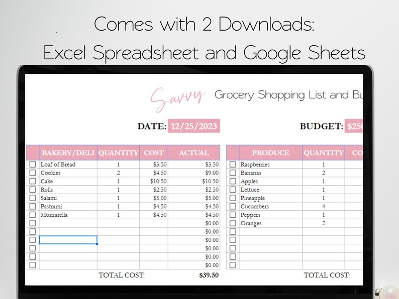 Grocery Budget Spreadsheet Grocery Shopping List Template Etsy