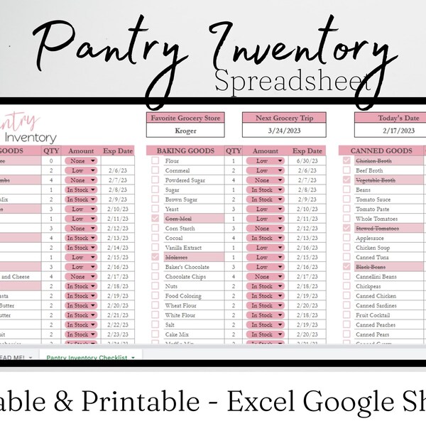 Pantry Inventory Template, Pantry List, Pantry Planner, Food Inventory List Kitchen Checklist Pantry Inventory List Food Tracker Excel Sheet