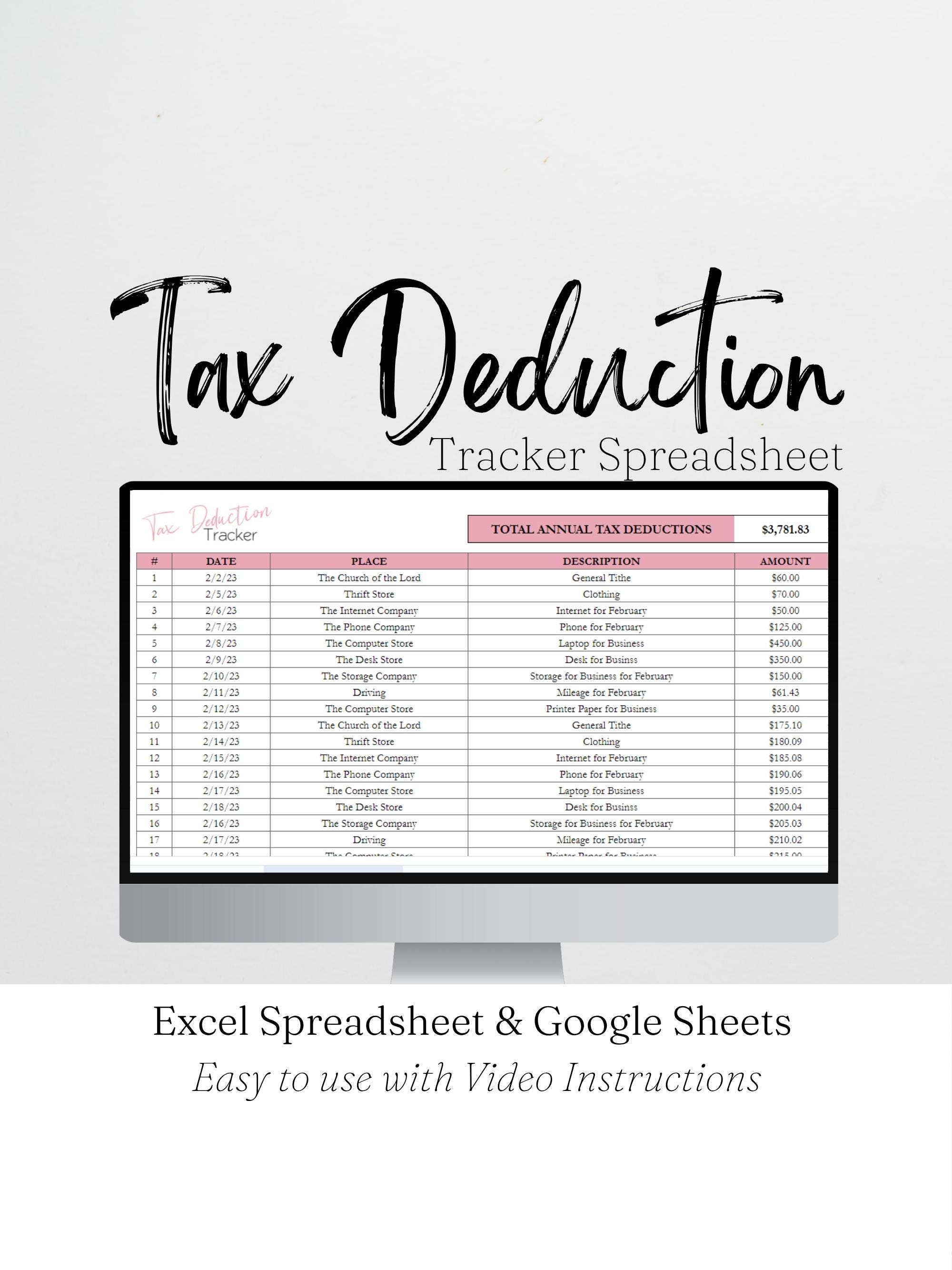 Tax Deduction Tracker Excel Spreadsheet, Editable Tax Deductions List, Tax Organizer Planner, Small Business Tax Preparation Google Sheets