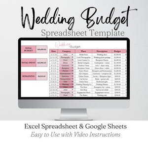 Suivi du budget de mariage, modèle de budget Google Sheets, budgétisation de mariage, planification de feuille de calcul Excel, modèles de dépenses de mariage, planificateur de budget