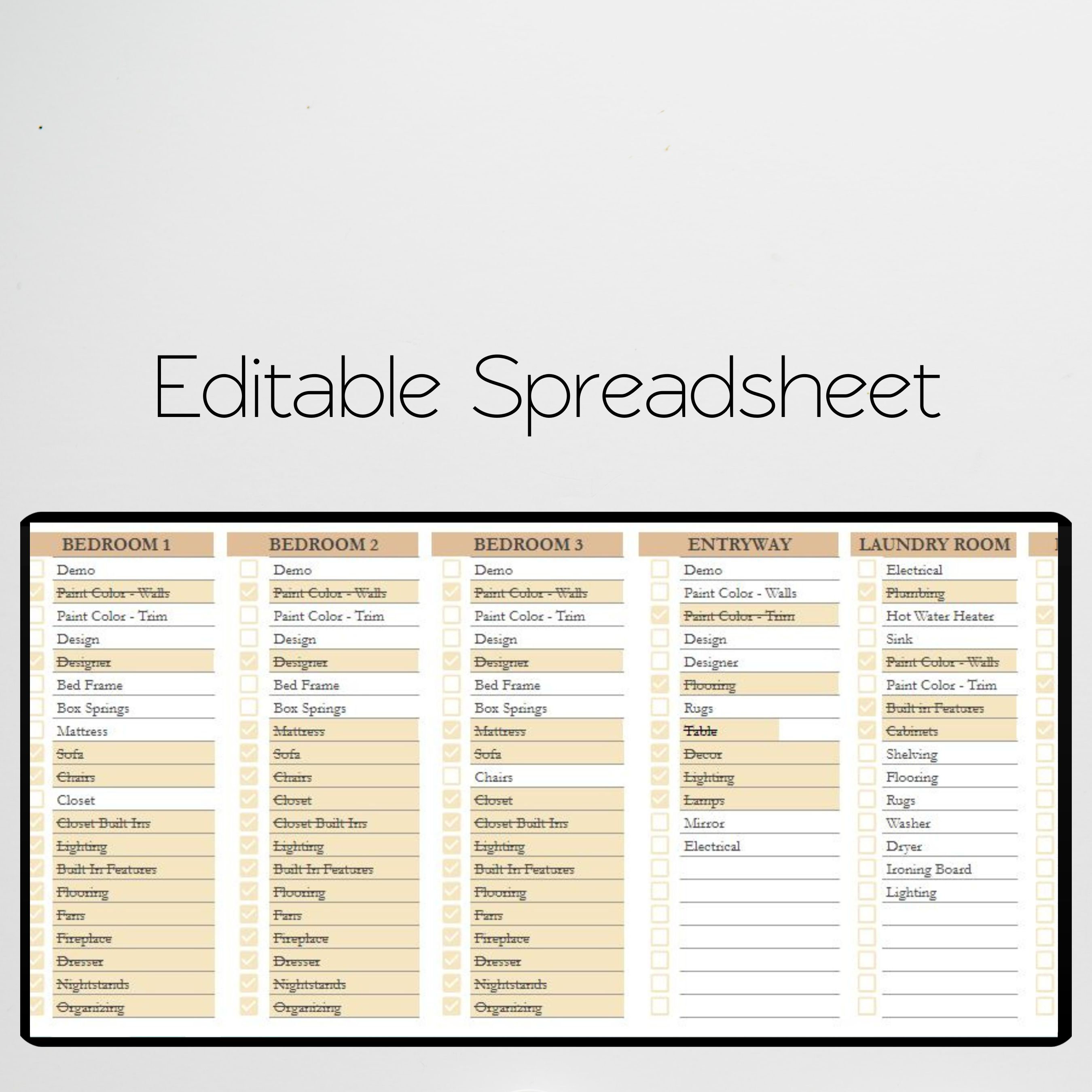 Home Renovation Spreadsheet, Home Remodel Checklist, Kitchen Renovation ...