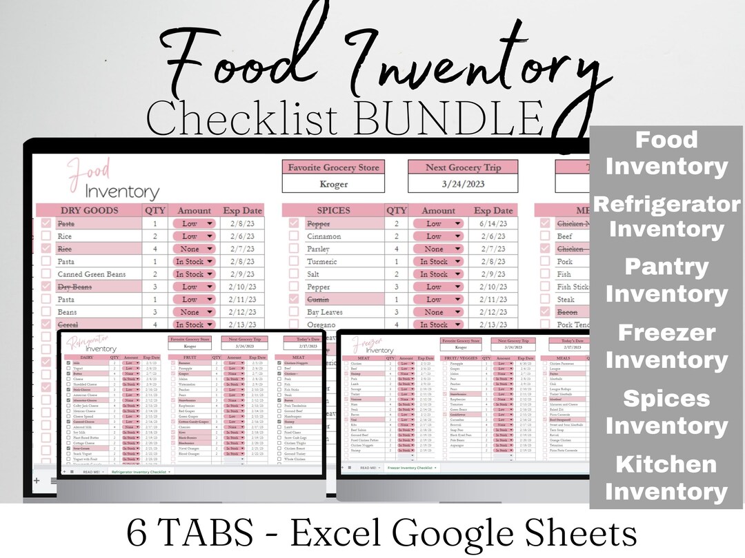 Food Inventory Template Bundle, Ultimate Food Tracker Spreadsheet List