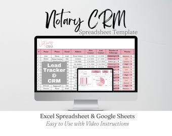 Notary CRM Template, Loan Signing Agent CRM Excel, Notary Business Google Sheet Notary Signing Agent Lead Management Customer Database