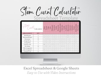 Stem Count Calculator Spreadsheet Template, Flower Business, Floral Designer, Floral Design, Wedding Florist, Flower Arrangement Planner