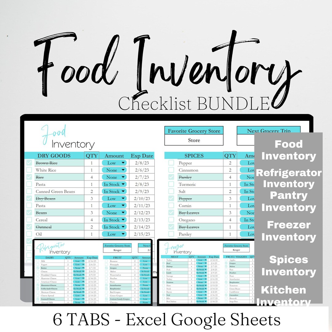 catering inventory checklist google sheets food... Food Inventory Tracker Bundle Google Sheet, Food Tracker Spreadsheet ...