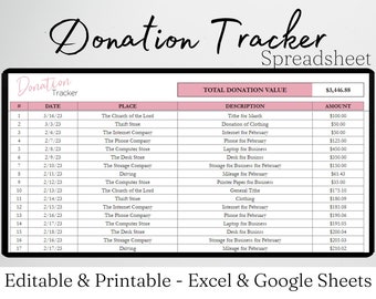 Donation Tracker Excel Spreadsheet, Donation Template Google Sheets, Donation List, Donation Log, Tax Preparation Donations Template Sheet