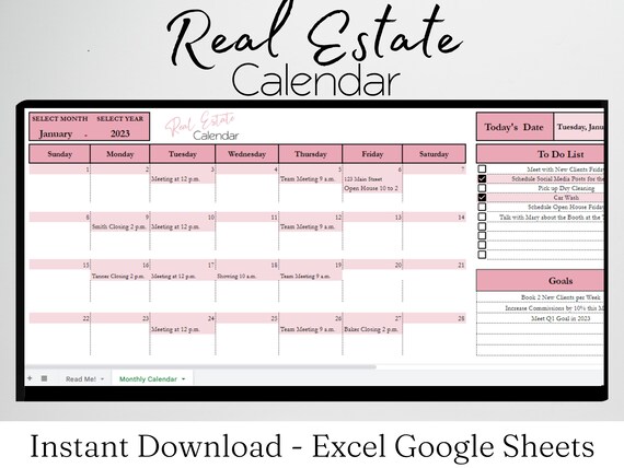 Realtor Monthly Calendar Digital, Real Estate Calendar Excel Template Real  Estate Calendar Google Sheet Template Realtor Calendar Google Doc - Etsy  New Zealand