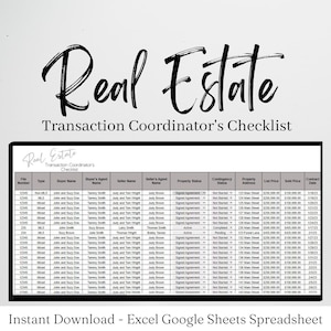 Transaction Coordinator Checklist, Transaction Coordinator Templates, Realtor Checklist, Real Estate Transaction Checklist