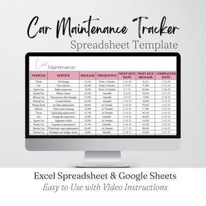 Car Maintenance Tracker, Vehicle Maintenance List Google Sheets Tracking Sheet Excel Sheet, Automobile Service Tracker, Auto Repairs Log