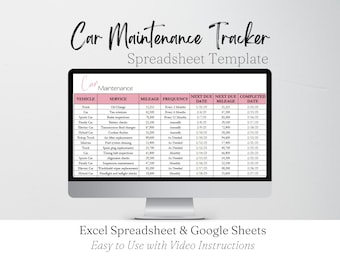 Car Maintenance Tracker Google Sheets, Excel Spreadsheet Template - Vehicle, Automobile Service & Auto Repairs Tracking
