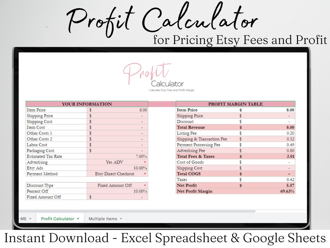 Profit Calculator Spreadsheet Etsy Fee and Profit Calculator 2023