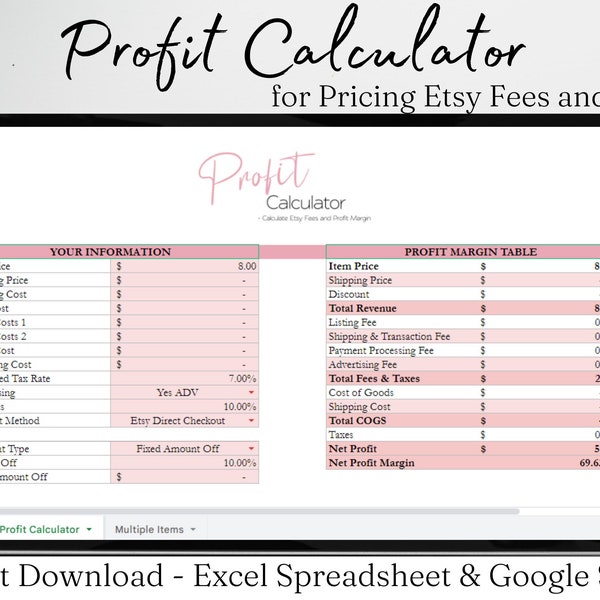 Profit Calculator Spreadsheet Etsy Fee and Profit Calculator 2023 Product Pricing Calculator Etsy Profit Spreadsheet Excel Template
