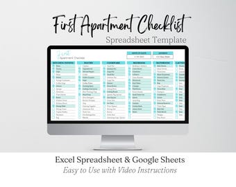 First Apartment Essentials Checklist, New Apartment Checklist, New Apartment Planner, Apartment Inventory Excel Spreadsheet Google Sheets