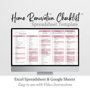 Home Renovation Checklist, Home Renovation Spreadsheet, Remodel Checklist, Kitchen Remodel, Bathroom Remodel, Interior Design Excel Google
