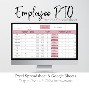 Employee PTO Tracker Template, Vacation Tracker, Leave Tracker, Time Off Tracker, HR Templates, Human Resources Business Excel Spreadsheet