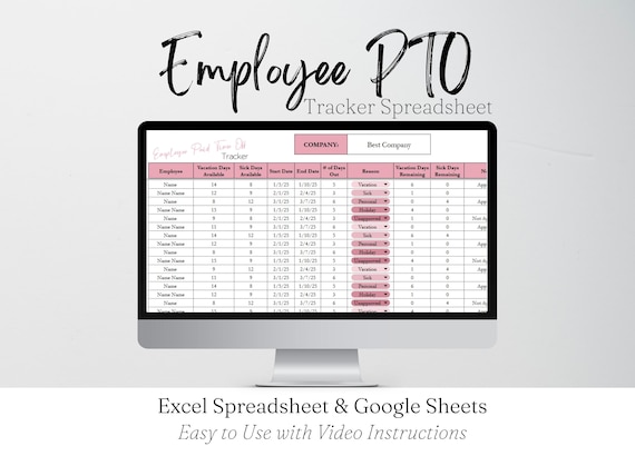 Employee PTO Tracker Template, Vacation Tracker, Leave Tracker, Time Off Tracker, HR Templates, Human Resources Business Excel Spreadsheet