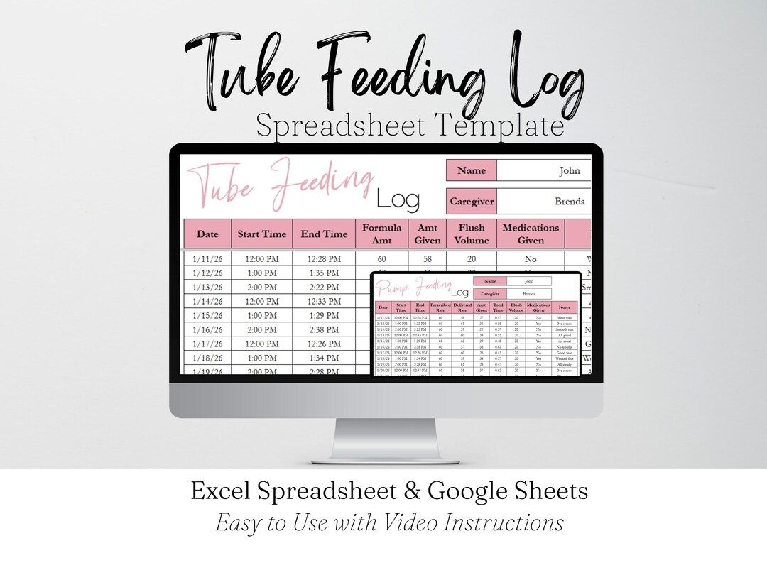 Image showcasing Tube Feeding Log Template Google Sheet, Jtube, G-tube, PEG Tube Tracker ...