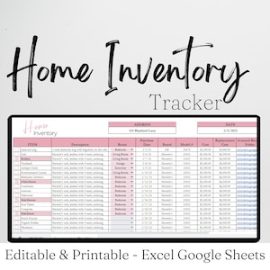 Home Inventory Template, Home Inventory Checklist, Home Inventory Spreadsheet Home Inventory tracker Personal Property Valuables Spreadsheet