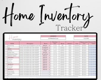 Home Inventory Template, Home Inventory Checklist, Home Inventory Spreadsheet Home Inventory tracker Personal Property Valuables Spreadsheet