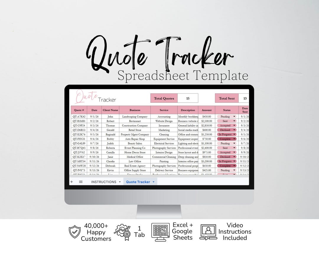 Quote Log Examples Quote Tracker Template | Estimate Tracker | Bid Tracker | Business ...