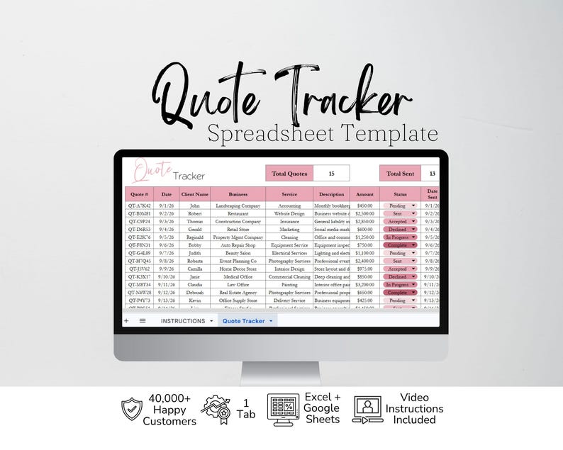 Quote Log Examples Quote Tracker Template | Estimate Tracker | Bid Tracker | Business ...