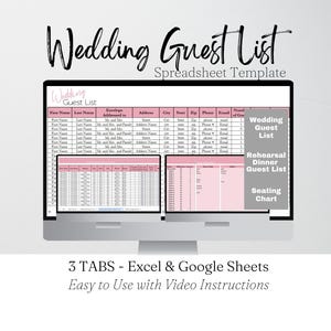 Plantilla de lista de invitados de boda, Hojas de cálculo de Google para lista de invitados de boda, Lista de invitados de boda en Excel, Hoja de cálculo para lista de invitados de boda, Seguimiento de invitados imagen 1
