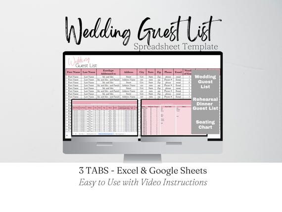 Wedding Guest List Template, Wedding Guest List Google Sheets, Wedding Guest List Excel, Wedding Guest List Spreadsheet Guests Tracker