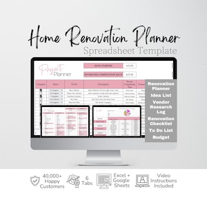 Foglio di calcolo Excel per la pianificazione della ristrutturazione della casa, miglioramento della casa, pianificazione del budget per la ristrutturazione della casa, pianificazione del progetto di interior design con Fogli Google immagine 1
