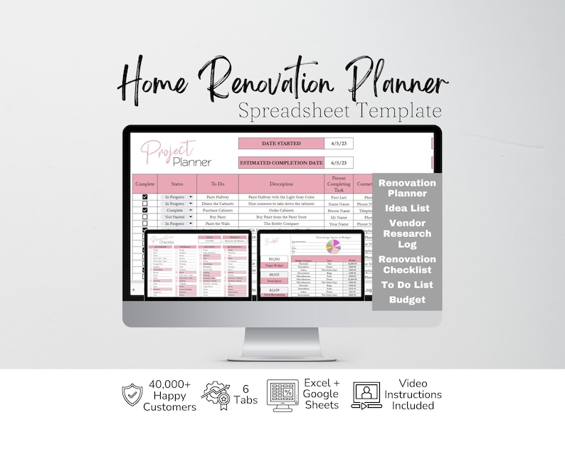 Foglio di calcolo Excel per la pianificazione della ristrutturazione della casa, miglioramento della casa, pianificazione del budget per la ristrutturazione della casa, pianificazione del progetto di interior design con Fogli Google immagine 1