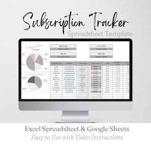 Subscriptions Tracker Excel Spreadsheet, Subscription Tracker Printable, Subscriptions Tracker, Subscription Template Subscription Tracker